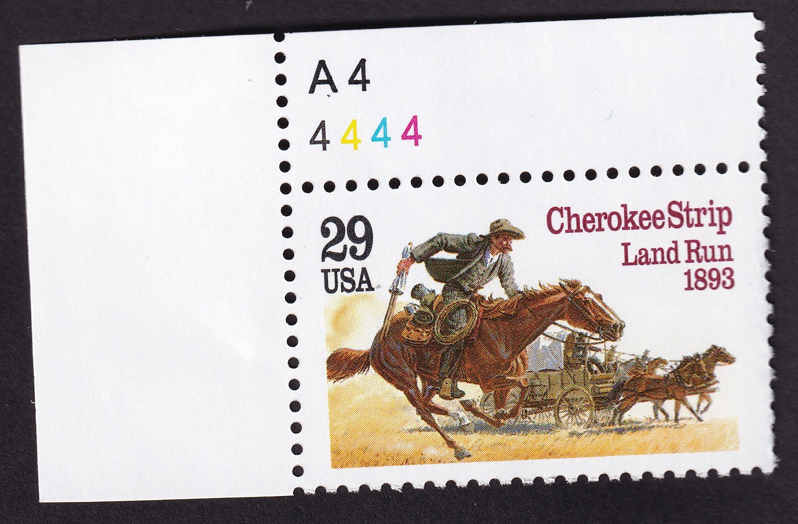 Scott #2754 Cherokee Strip Land Run Plate # Single Stamp - MNH P#A4-4444 UL