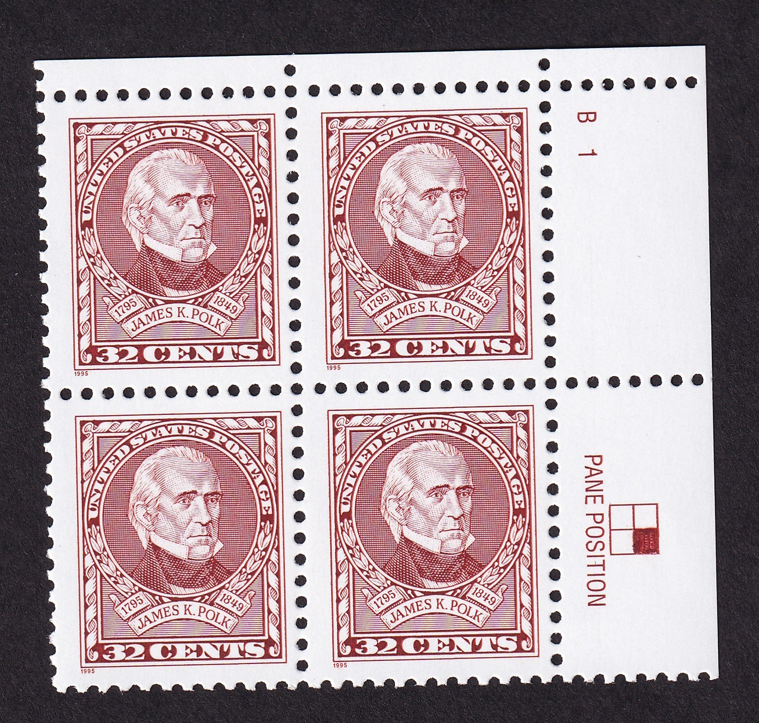Scott #2587 James K. Polk Plate Block Of 4 Stamps - MNH P#B1 UR