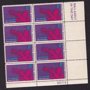 Scott #1372 W. C. Handy Plate & Mail Early Block of 8 Stamps - MNH P#30714 LR