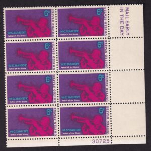 Scott #1372 W. C. Handy Plate & Mail Early Block of 8 Stamps - MNH P#30725 LR