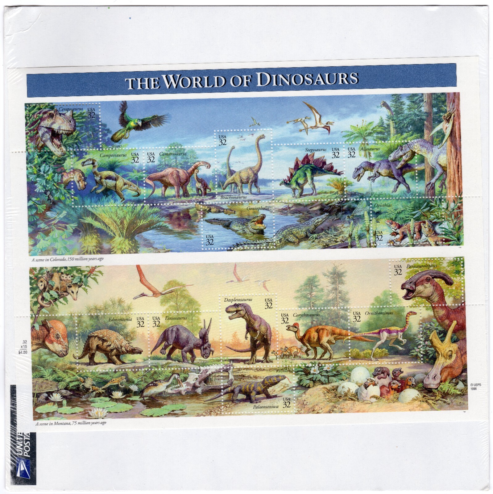 Scott #3136 WORLD of DINOSAURS Sheet of 15 Stamps - Sealed White