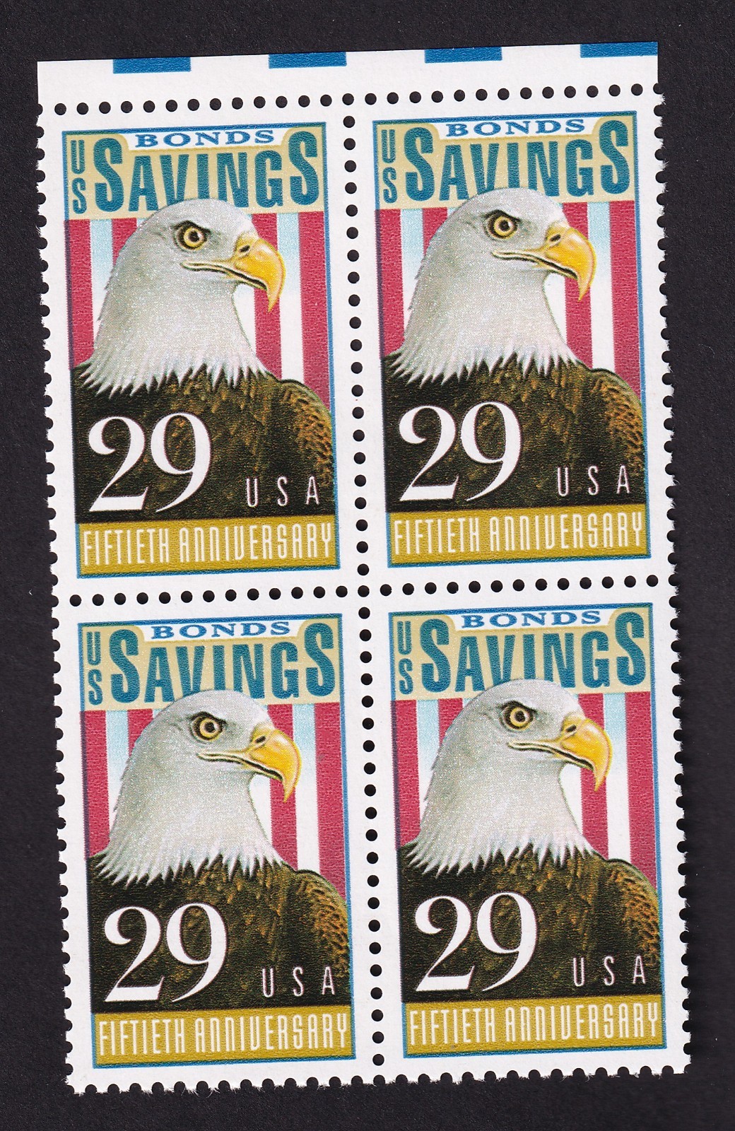 Scott #2534 US SAVINGS BONDS 29c Block of 4 Stamps - MNH w/EE Selvage
