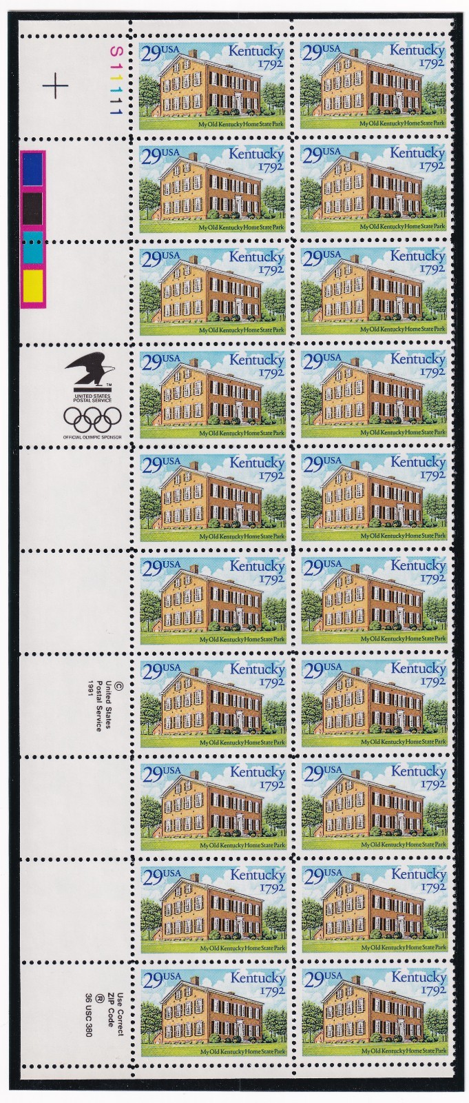 Scott #2636 29¢ Kentucky Statehood Plate Block of 20 Stamps - MNH UL in mount