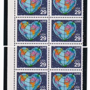 Scott #2535 Heart Globe Map Plate Block of 20 Stamps - MNH UL