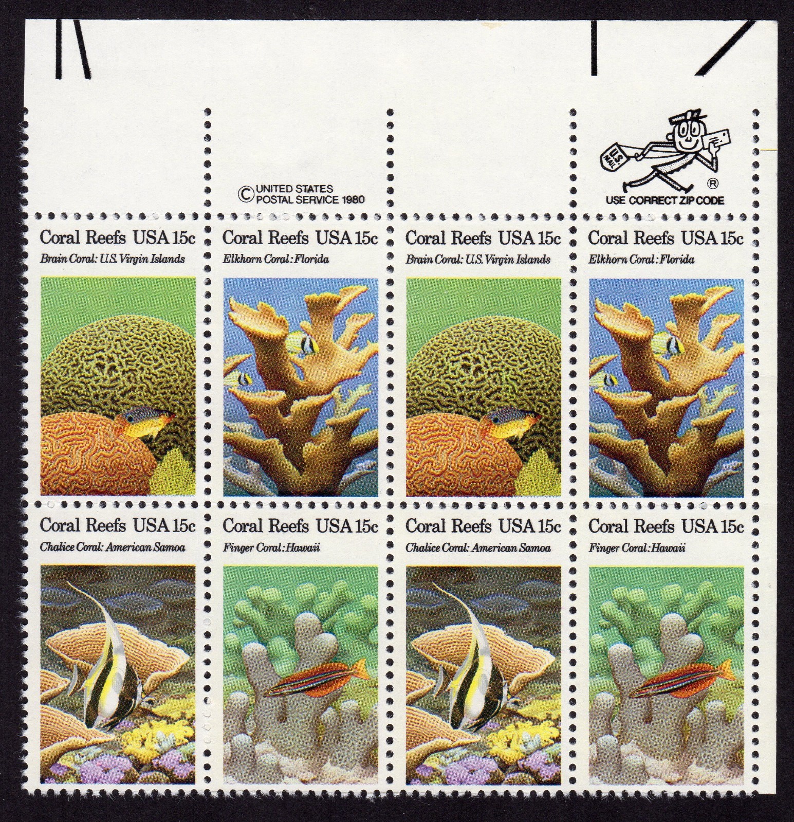 Scott #1830a (1827-30) Coral Reef Zip Block of 8 Stamps - MNH