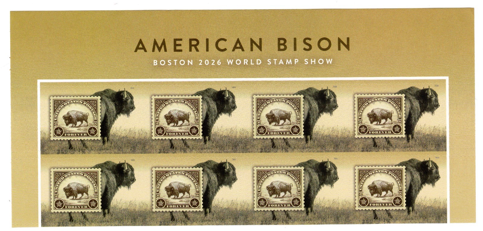 Scott #6098 American Bison Title Block of 8 Forever Stamps - MNH Gutter Cut
