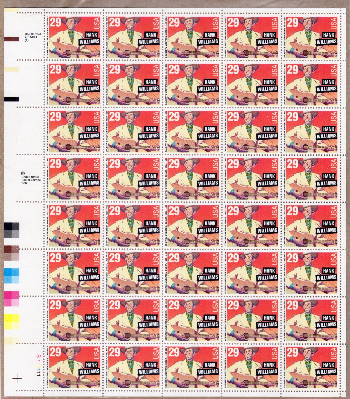 Scott #2723A Hank Williams Sheet of 50 Stamps - MNH LL #3