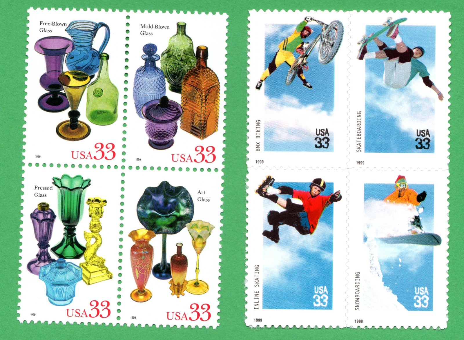 Scott #3324a-3328a Xtreme Sports & American Glass Block of 4 Stamps - MNH
