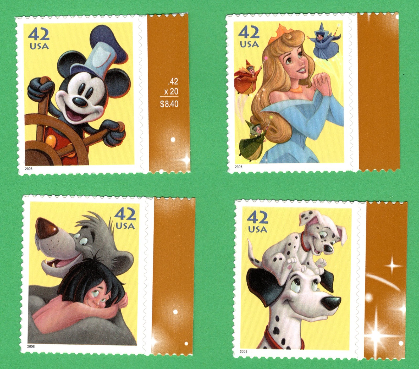Scott #4342-4345a Disney Imagination Set of Single Stamps - MNH w/right selvage