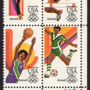 Scott #c104a 1984 Summer Olympics Airmail Plate Block of 4 stamps MNH P#2222 LR