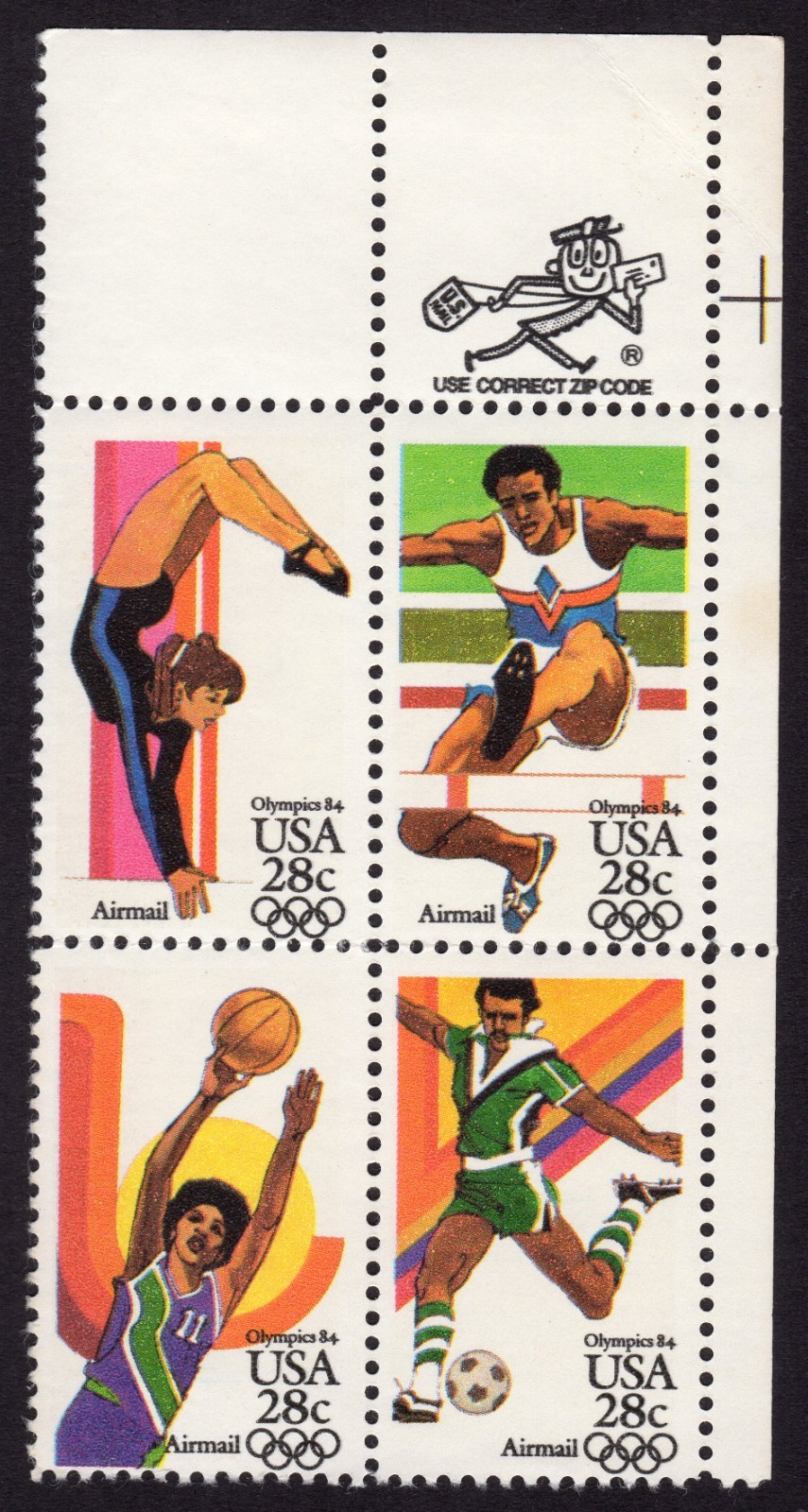Scott #c104a 1984 Summer Olympics Airmail Zip Block of 4 stamps - MNH