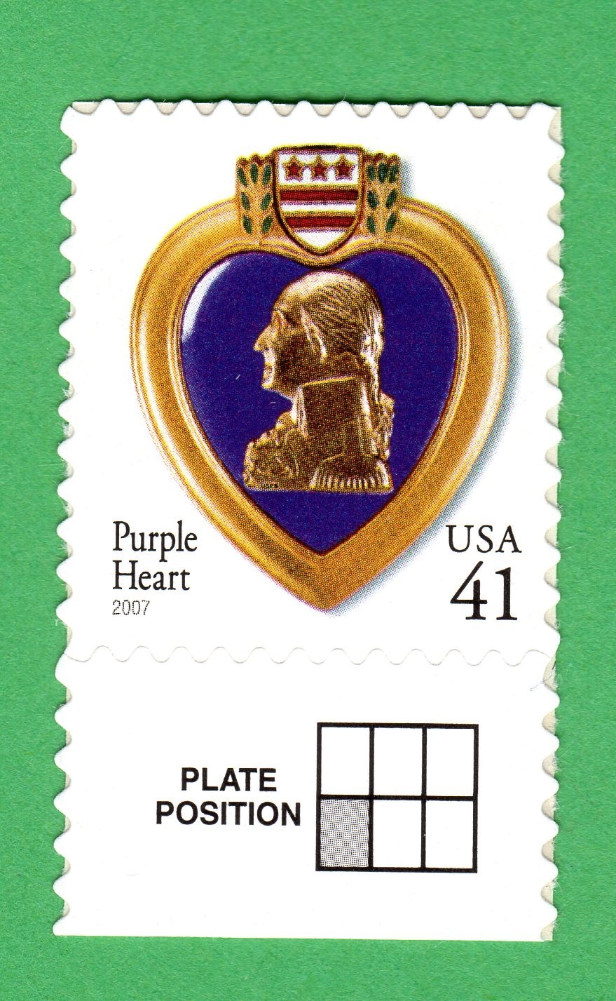Scott #4164 Purple Heart Veterans Single Stamp - MNH w/Plate Position