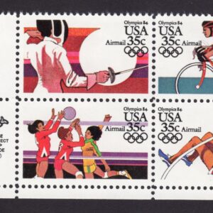 Scott #c112a (c109) 1984 Summer Olympics Airmail Zip Block of 4 stamps - MNH
