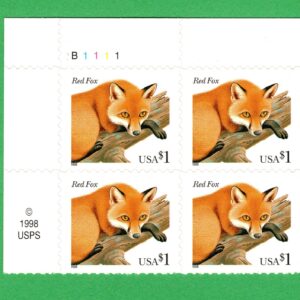 Scott #3036a Red Fox Plate Block of 4 Stamps - MNH P#B1111 UL