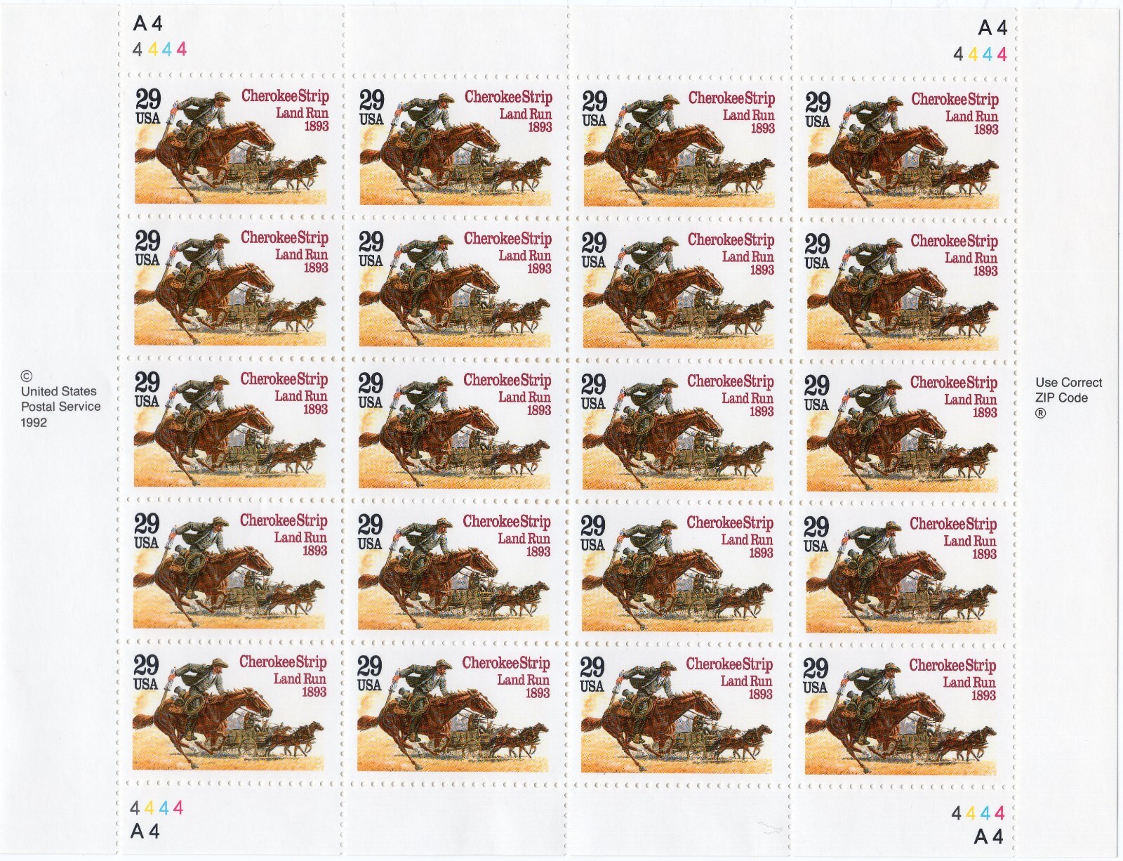 Scott #2754 Cherokee Strip Land Run Sheet of 20 29¢ Stamps - MNH