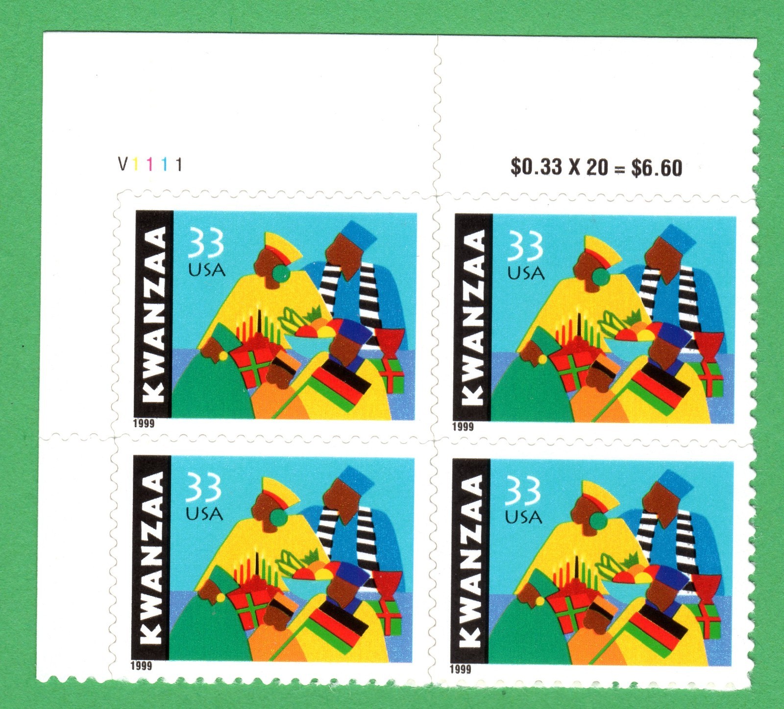 Scott #3368 Kwanzaa Plate Block of 4 Stamps - MNH UL