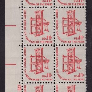 Scott #1593 Freedom of the Press Plate Block of 20 Stamps - MNH P#36916 LL