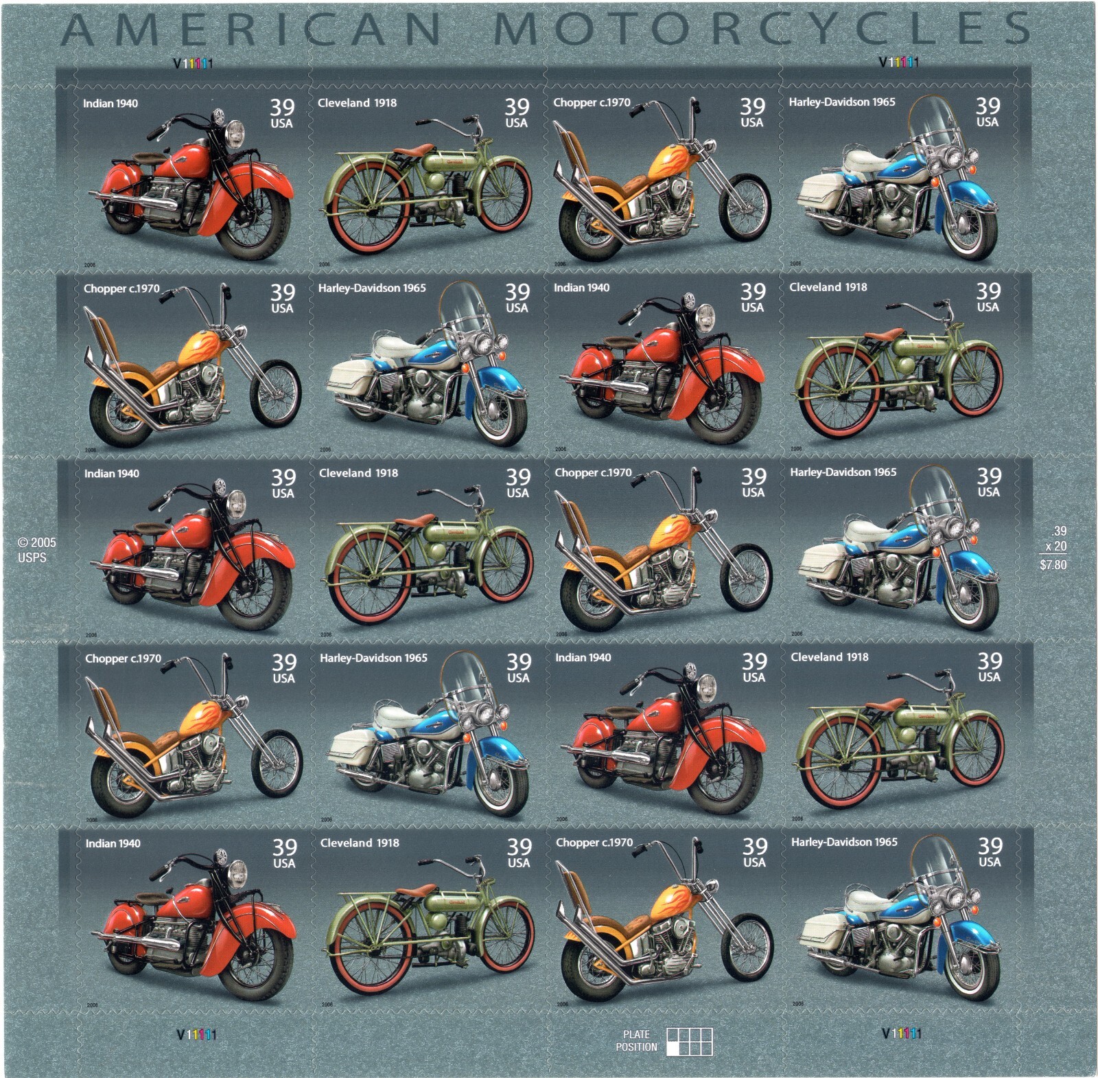 Scott #4088a (4085-88) American Motorcycles Sheet of 20 Stamps - MNH