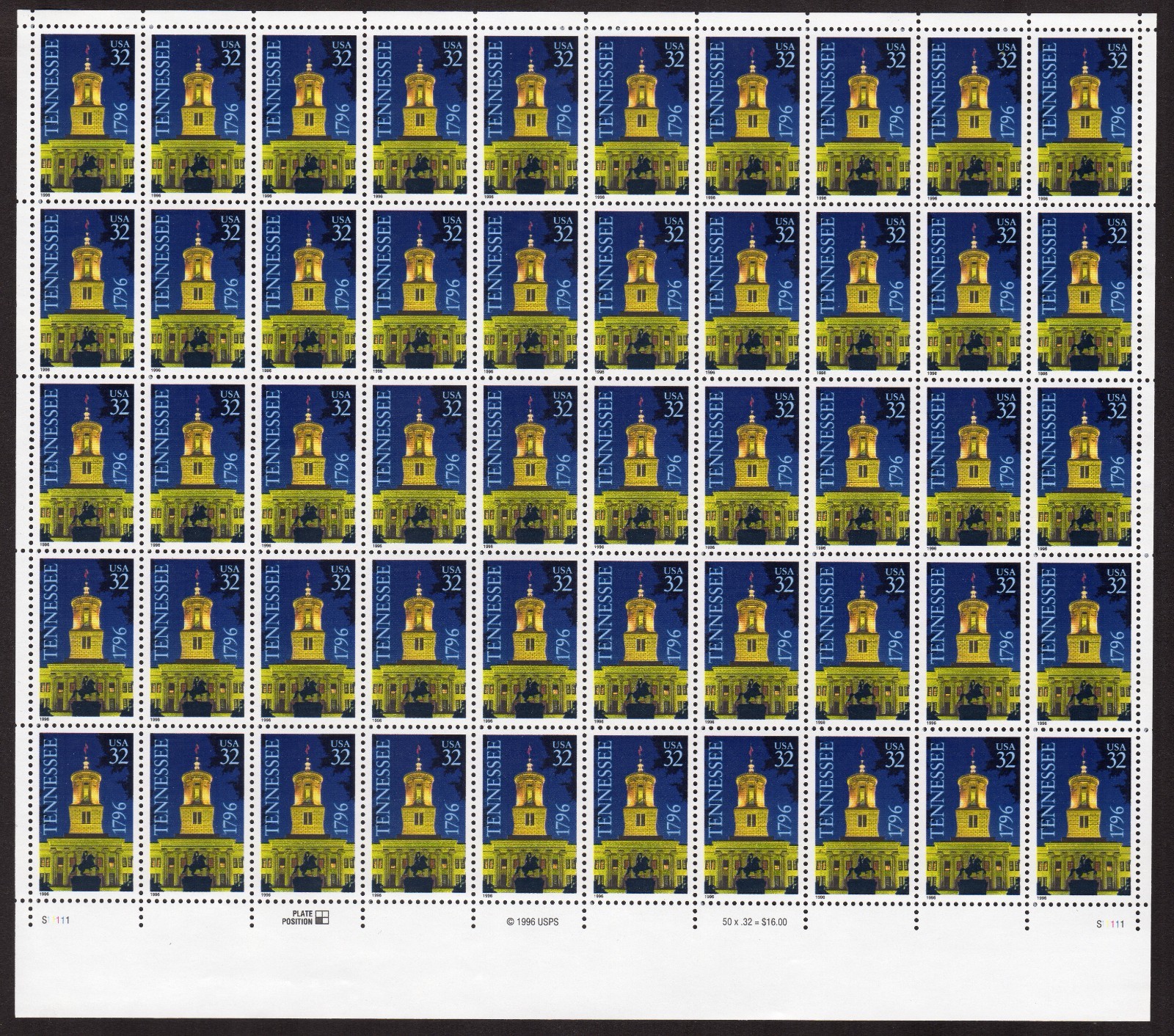 Scott #3070 Tennessee Full Sheet of 50 Stamps - MNH