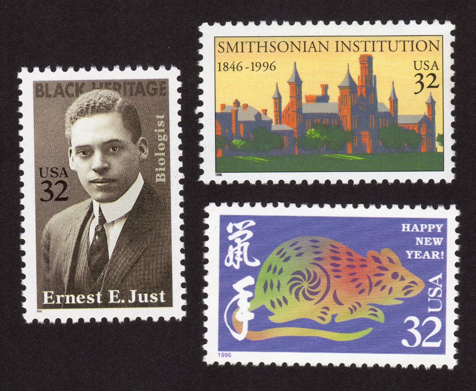 Scott #3058-3059-3060 Ernest E. Just Smithsonian New Year Rat Single Stamp - MNH