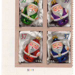 Scott #3886a Santa Ornaments in Wood Box Plate Block of 4 32¢ Stamps - MNH (LL)