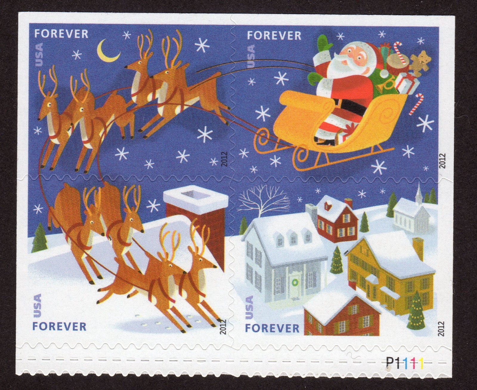 Scott #4712-4715 Santa & Reindeer Booklet Plate # Block of 4 Stamps - MNH