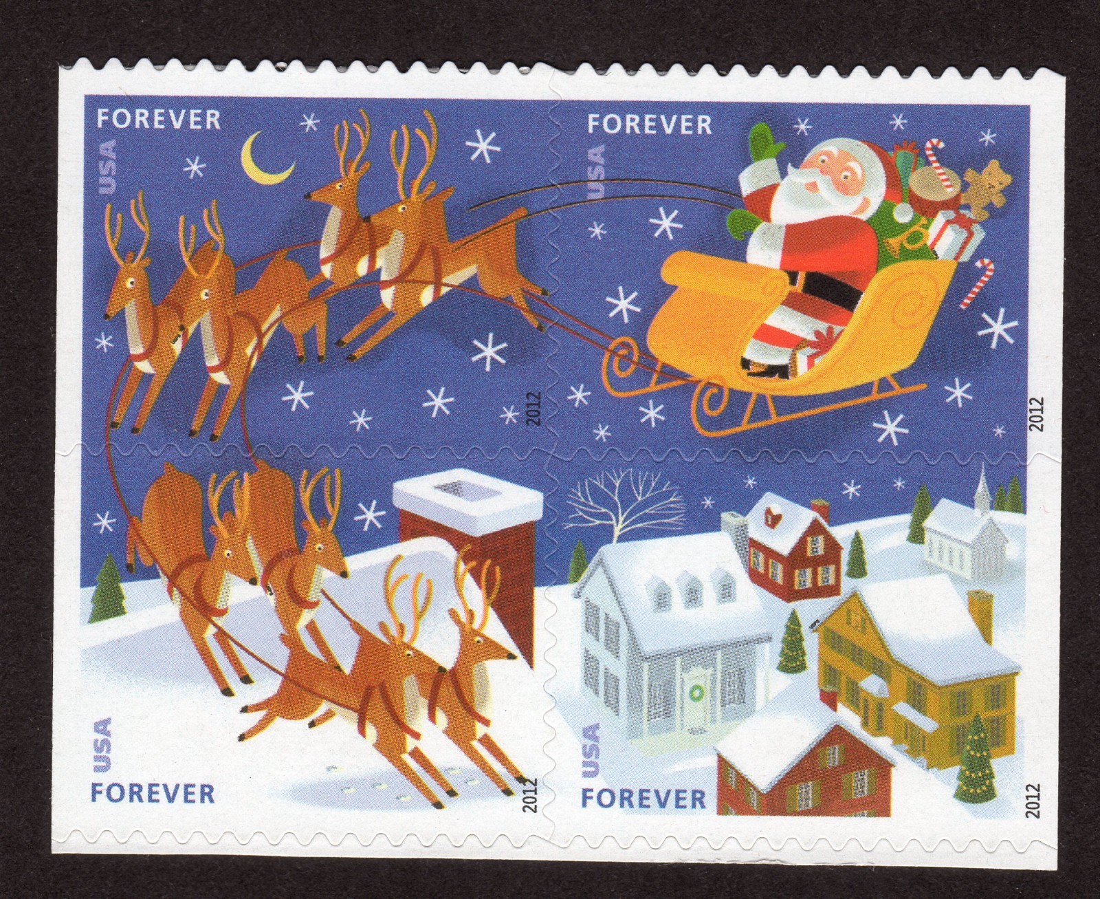 Scott #4712-4715 Santa & Reindeer Booklet Block of 4 Stamps - MNH