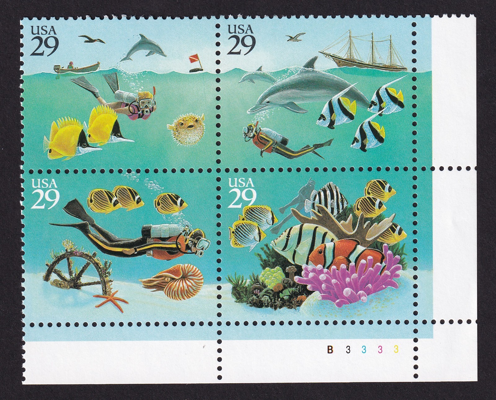 Scott #2866a Wonders of the Sea Plate Block of 4 Stamps - MNH P#B3333 LR