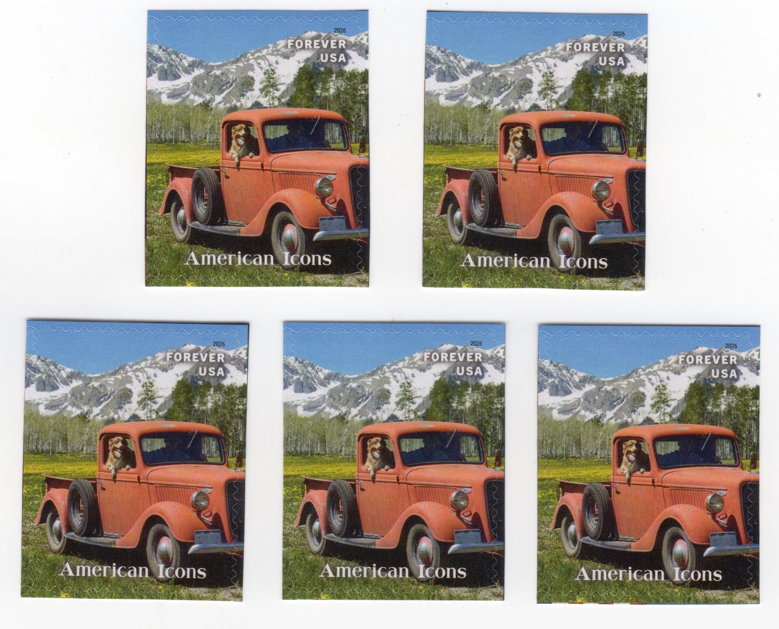 Scott #6106 American Icons Man & Dog Pickup Truck (5) Five Forever Stamps - MNH