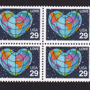 Scott #2535 Heart Globe Map Block of 4 Stamps - MNH