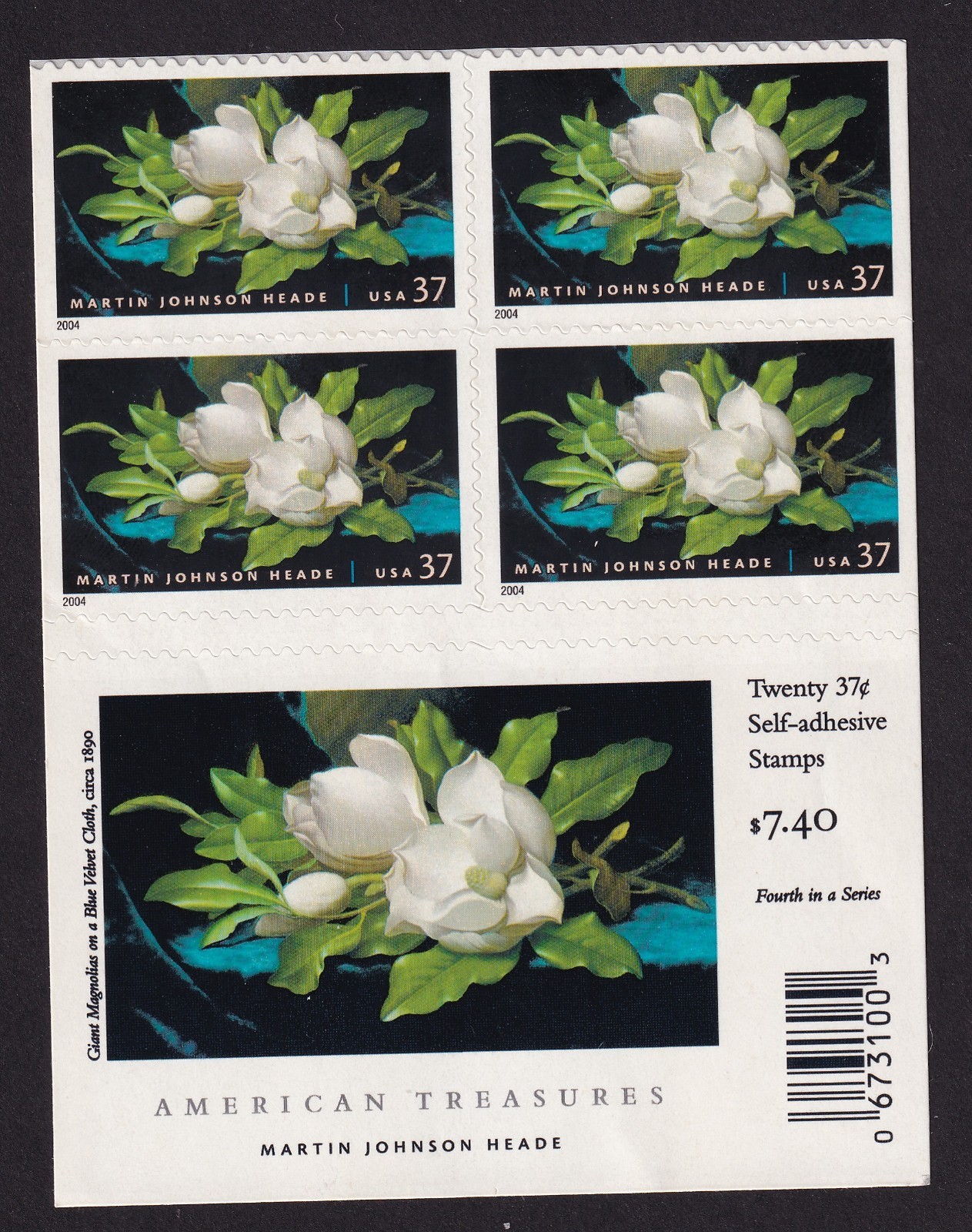 Scott #3872a Martin Johnson Heade American Treasures Title Block of 4 Stamps MNH