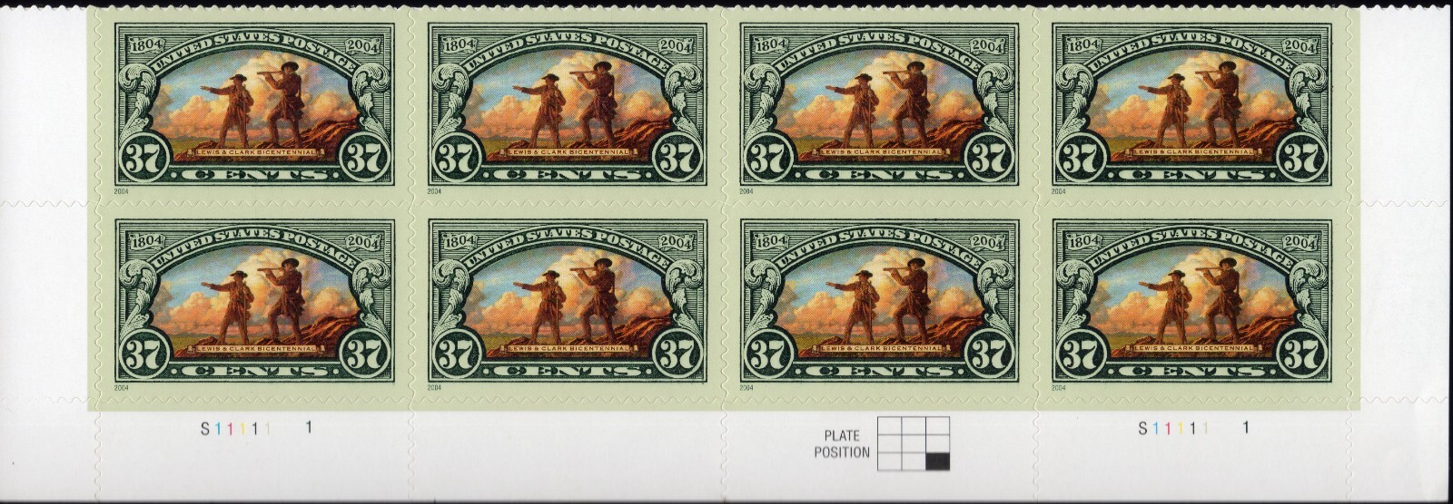 Scott #3854 Lewis & Clark Expedition Plate Block of 8 Stamps - MNH