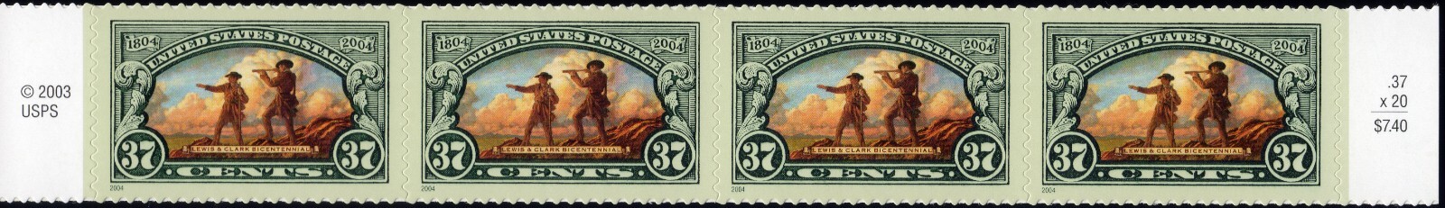 Scott #3854 Lewis & Clark Expedition Strip of 4 Stamps - MNH