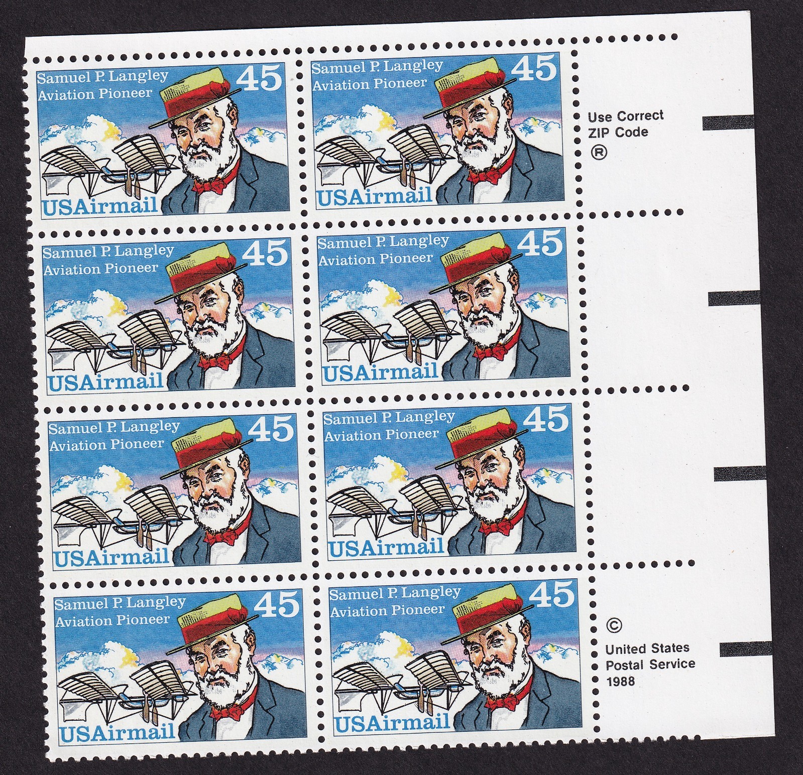 Scott #c118 Samuel P. Langley Zip Block of 8 Stamps - MNH