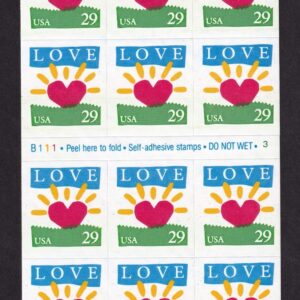 Scott #2813a Love Heart Sun Booklet of 18 Stamps MNH P#B111-3