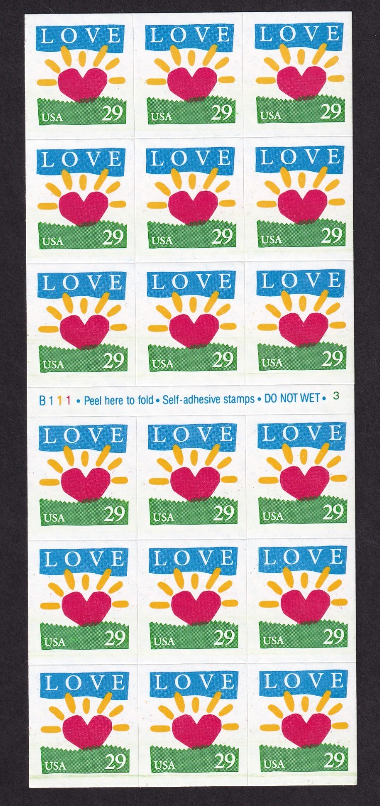 Scott #2813a Love Heart Sun Booklet of 18 Stamps MNH P#B111-3