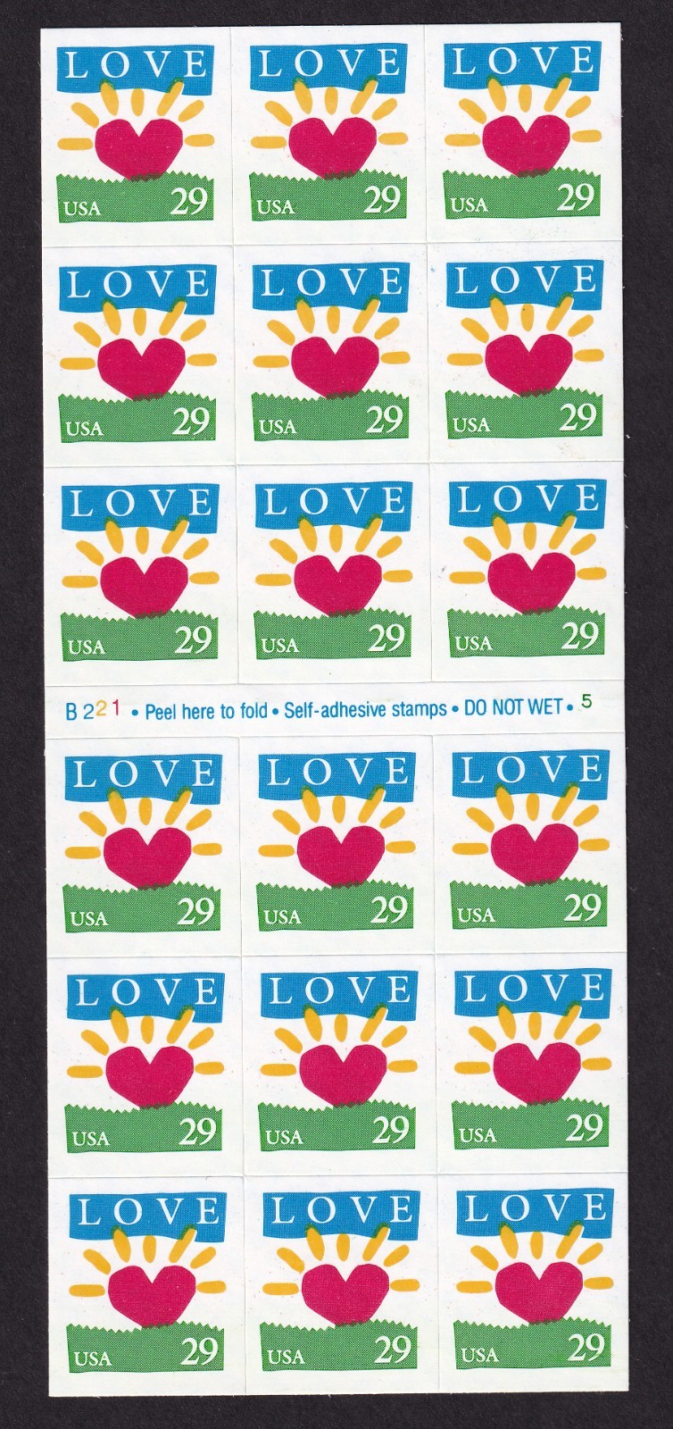 Scott #2813a Love Heart Sun Booklet of 18 Stamps MNH P#B221-5