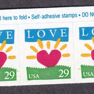 Scott #2813 Love Sun Heart Plate # Booklet Strip of 3 Stamps - MNH P#B111-1