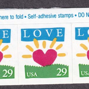Scott #2813 Love Sun Heart Plate # Booklet Strip of 3 Stamps - MNH P#B222-6