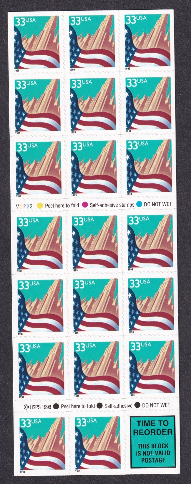 Scott #3278Fg 33¢ Flag over City Booklet of 20 Stamps - MNH P#V2223