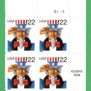 Scott #3259 Uncle Sam Plate Block of 4 Stamps - MNH UR