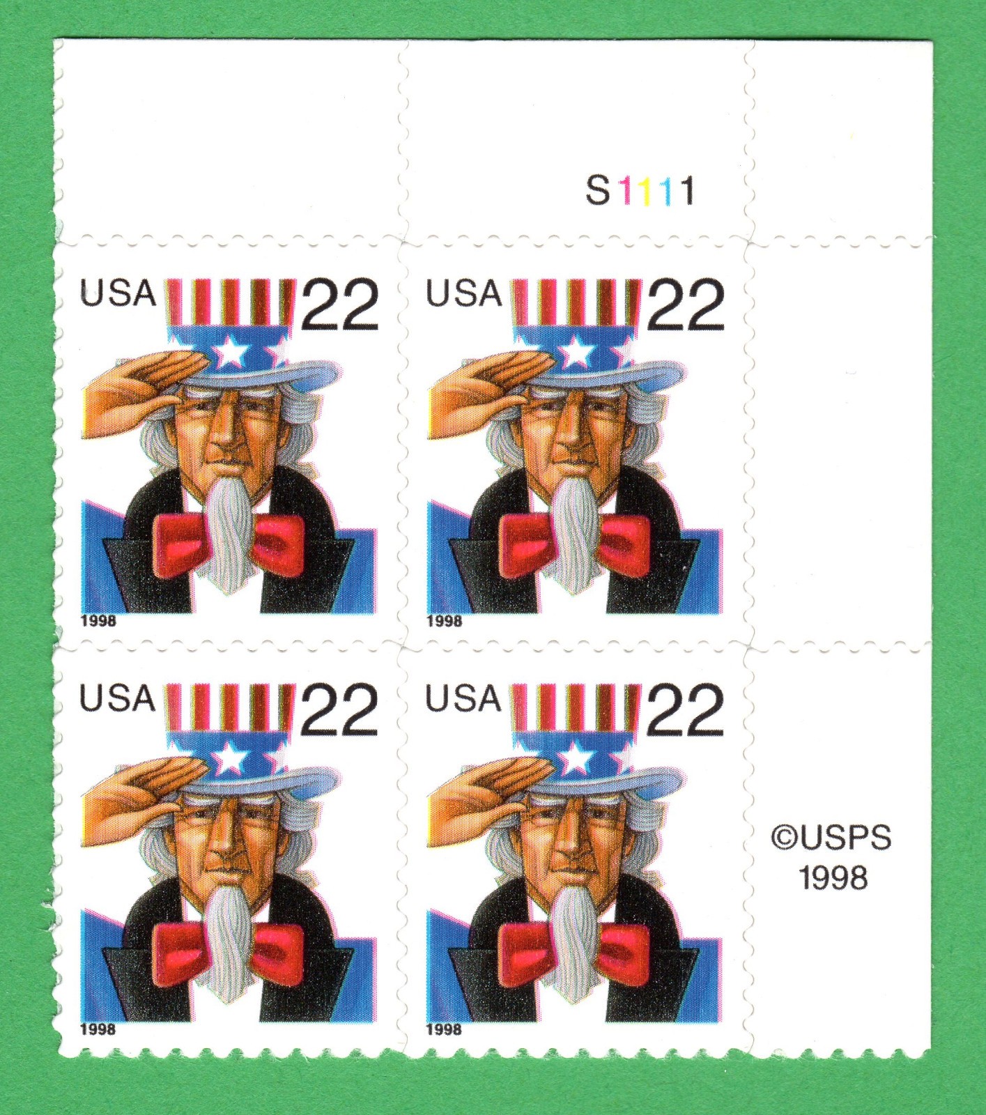 Scott #3259 Uncle Sam Plate Block of 4 Stamps - MNH UR
