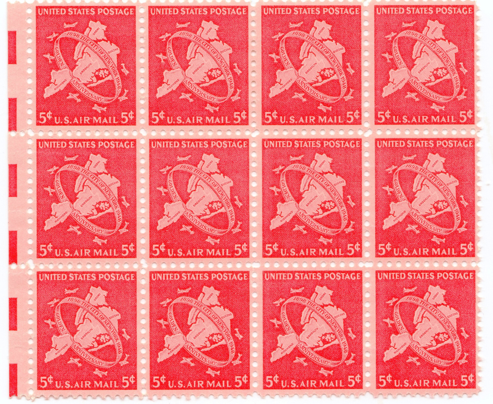 Scott #c38 Map of 5 Buroughs Airmail Block of 12 Stamps - MNH