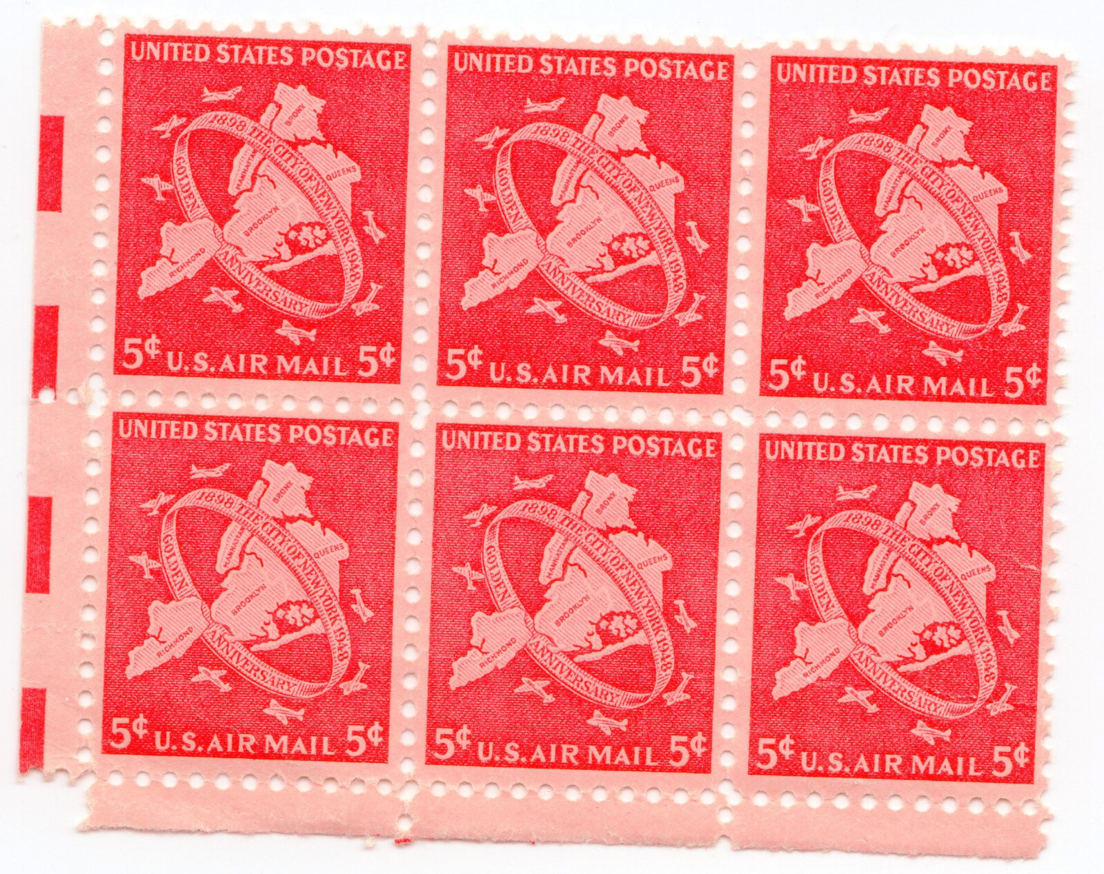Scott #c38 Map of 5 Buroughs Airmail (2) Blocks of 6 & 2 Stamps - MNH