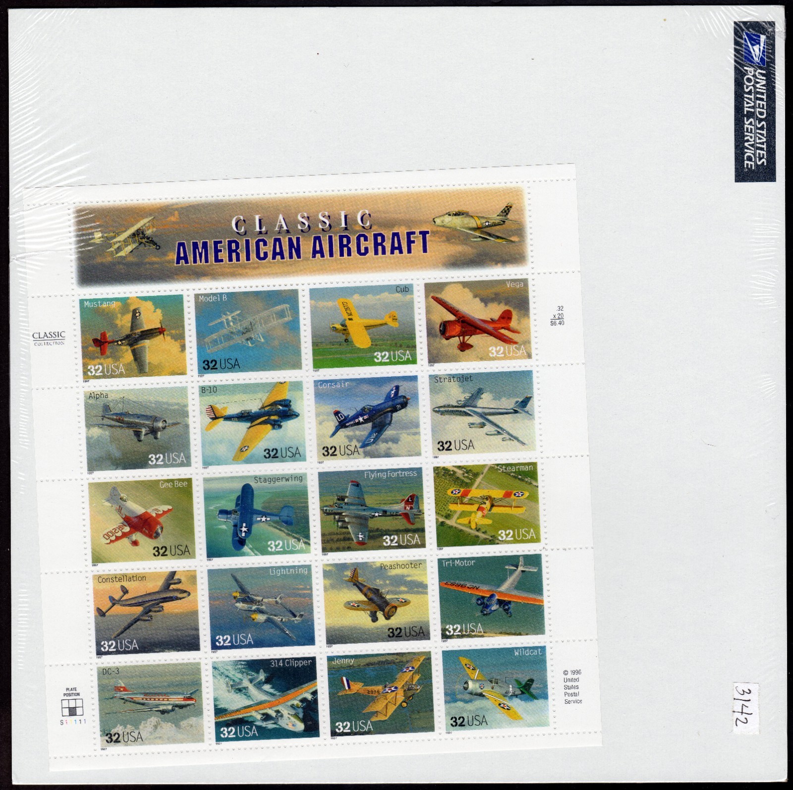 Scott #3142 Classic American Aircraft Sheet of 20 Stamps - Sealed Item #559742