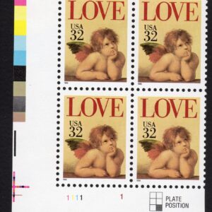 Scott #2957 Cherub Love Plate Block of 4 Stamps - MNH LL