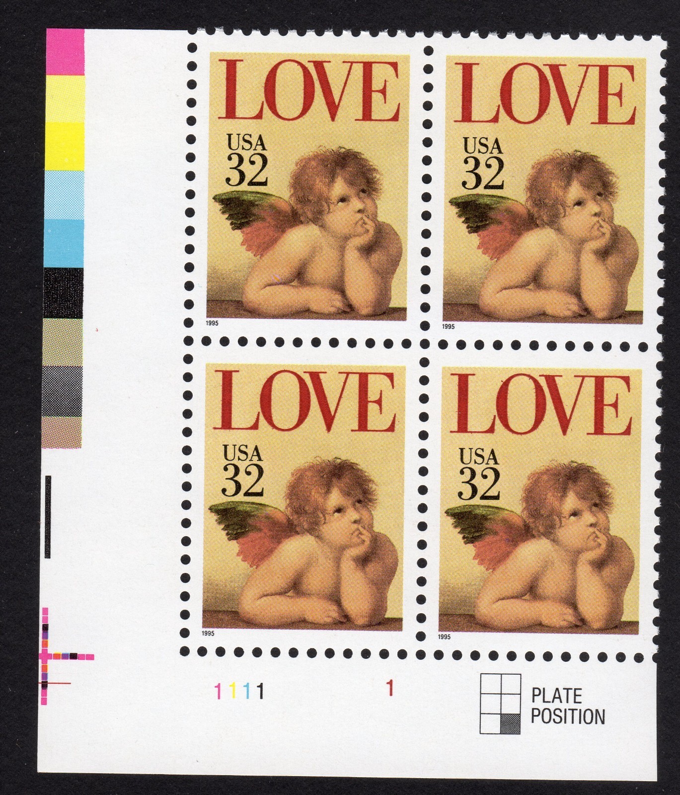Scott #2957 Cherub Love Plate Block of 4 Stamps - MNH LL