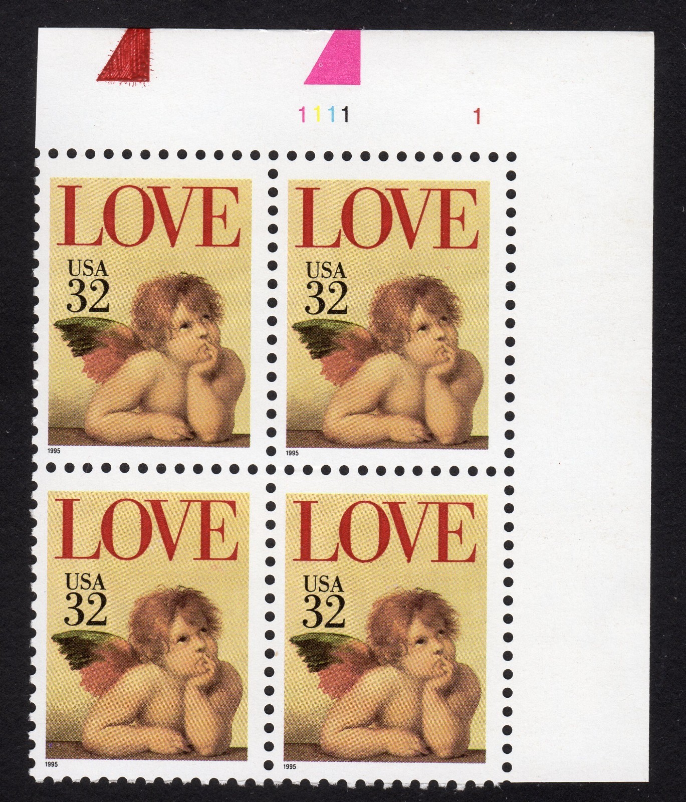 Scott #2957 Cherub Love Plate Block of 4 Stamps - MNH UR
