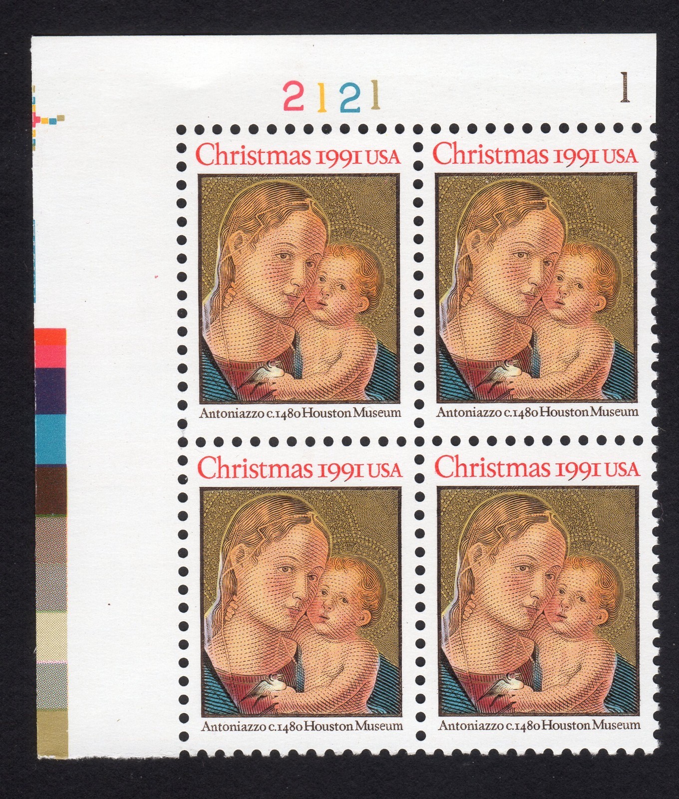 Scott #2578 Madonna (Mary, Antoniazzo) Plate Block of 4 Stamps - MNH P#2121-1 UL