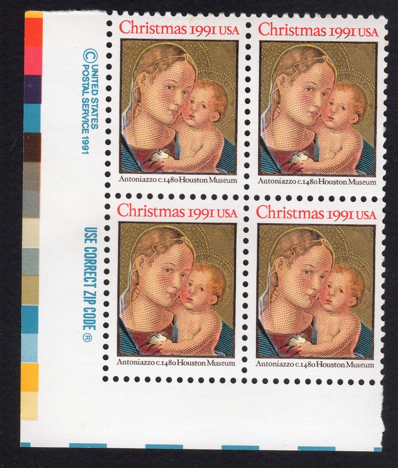 Scott #2578 Madonna (Mary, Antoniazzo) Zip Block of 4 Stamps - MNH